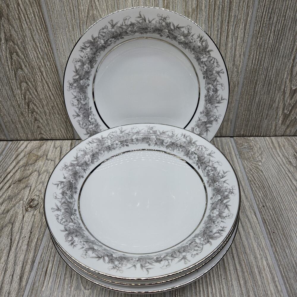 Set Of 4‎ Sango Florentine Rim Soup Bowl 7 5/8" Vintage Japan Platinum Trim